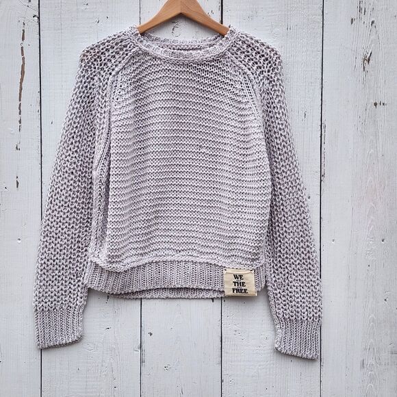 Free People Women Sz S We The Free Grey Essential Linen Crew Sweater NEW - Picture 7 of 14
